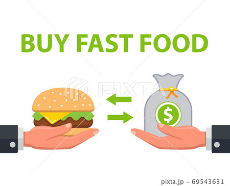 man buys fast food. grocery transaction. flat vector illustration. 69543631