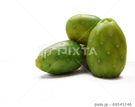 cactus green pear (opuntia ficus indica fruit) on white background	 69545246
