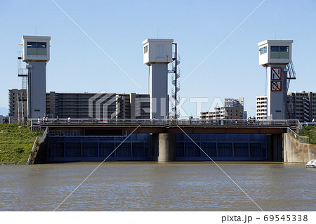 芝川水門：増水した荒川土手にて（令和元年台風19号） 69545338