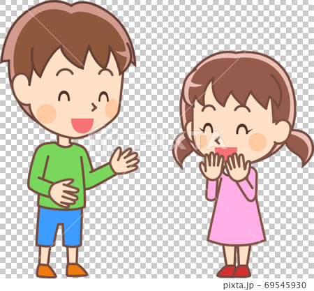 会話する男の子と女の子のイラスト素材