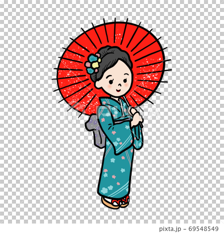 A woman wearing a kimono and holding a Japanese umbrella 69548549