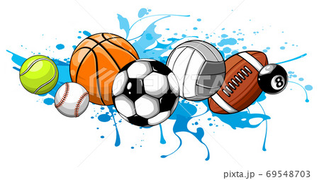 Sport balls on water background. Vector illustration 69548703