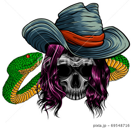 skull twisted by a snake with bones vector 69548716