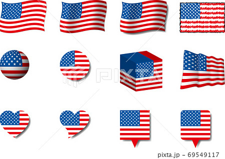 アメリカ国旗セットのイラスト素材