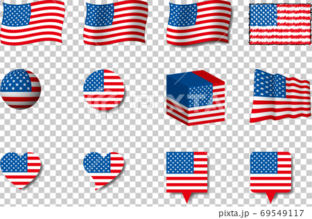 アメリカ国旗セットのイラスト素材