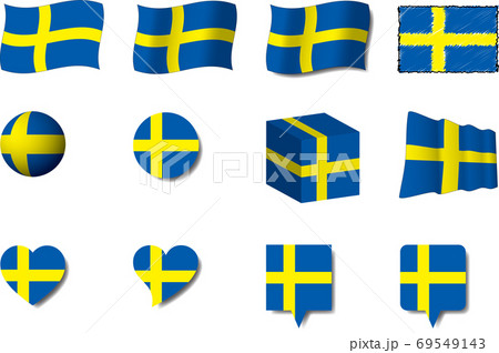 スウェーデン国旗セットのイラスト素材