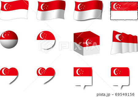 シンガポール国旗セットのイラスト素材