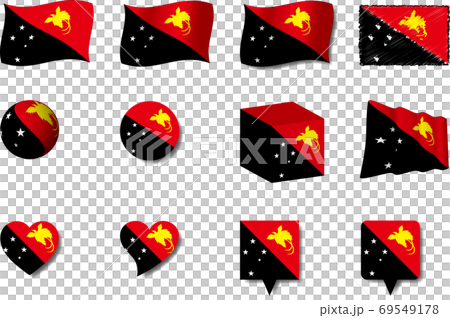 パプアニューギニア国旗セットのイラスト素材