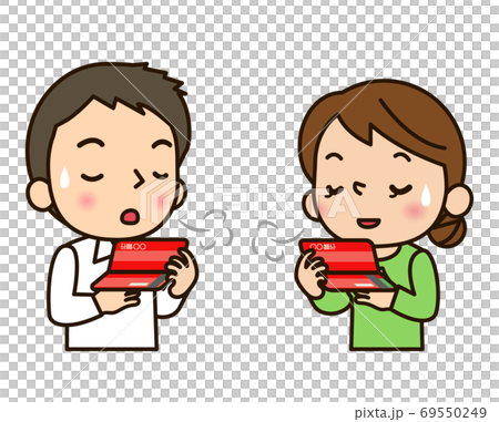A couple (upper body) who feels relieved when looking at their passbook 69550249