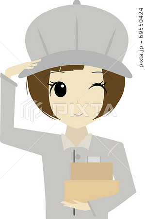 荷物を持った可愛い女の子の配達員のイラスト素材