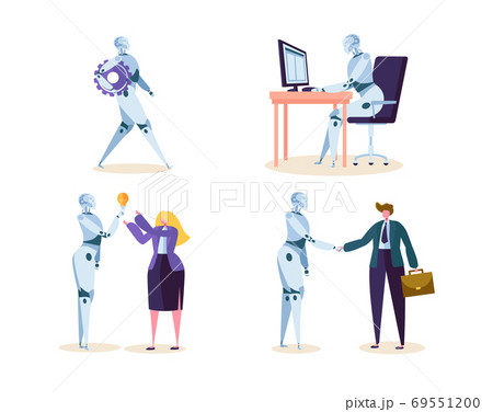 Robot Work in Office with People. Machine Ai 69551200