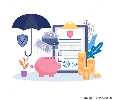 Insurance and assurance indemnity with belay policy, flat vector illustration. 69552816