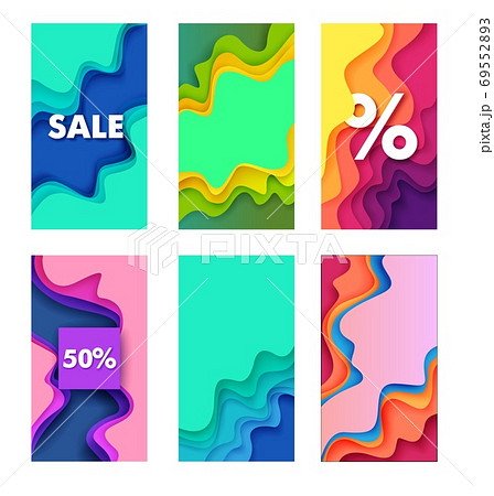 Sales and discounts social media stories, posts vector template, paper cut style illustration. 69552893