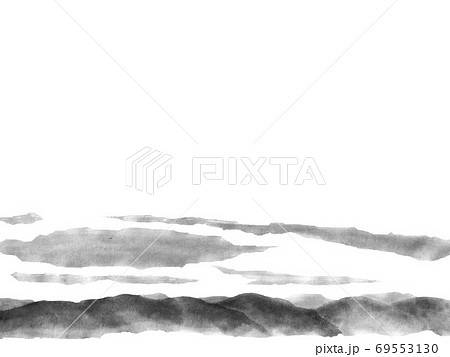 山と空の背景 墨の手描きイラスト のイラスト素材