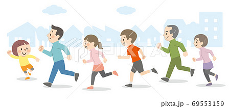 屋外を走る人々のイラスト素材