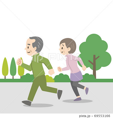 屋外でジョギングをする老夫婦 69553166