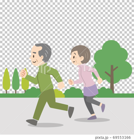 屋外でジョギングをする老夫婦 69553166