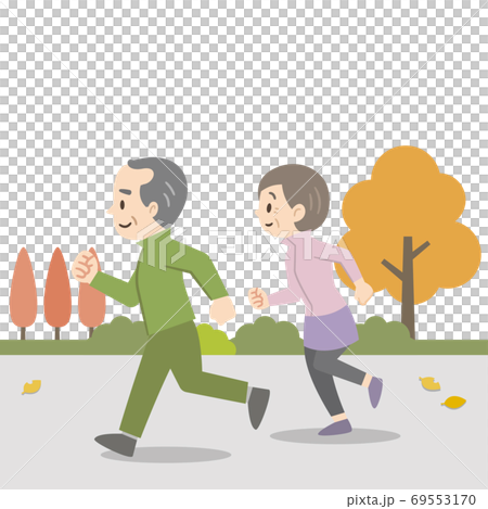 屋外でジョギングをする老夫婦 69553170