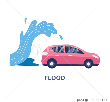 Flood and natural disaster car insurance flat vector illustration isolated. Flood and natural disaster car insurance flat vector illustration isolated. 69553173