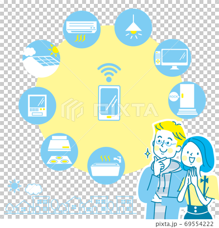 笑顔の若い夫婦と家電のアイコン 69554222