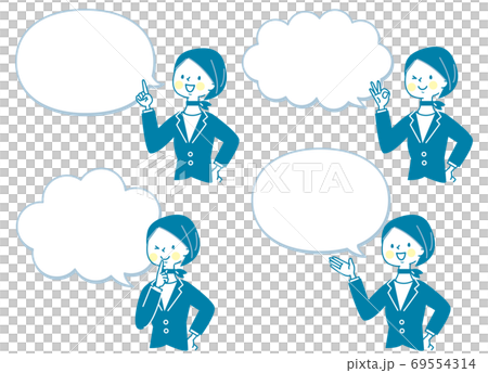 Female facial expression set in suit and speech bubble Female facial expression set in suit and speech bubble 69554314