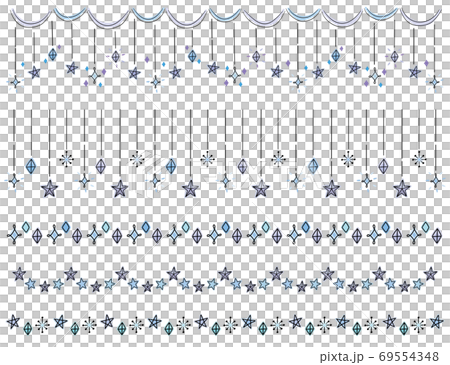 手書きの星や光のキラキラ罫線 装飾セット 青と紫のイラスト素材