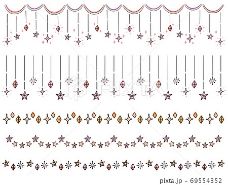 手書きの星や光のキラキラ罫線 装飾セット ピンクのイラスト素材