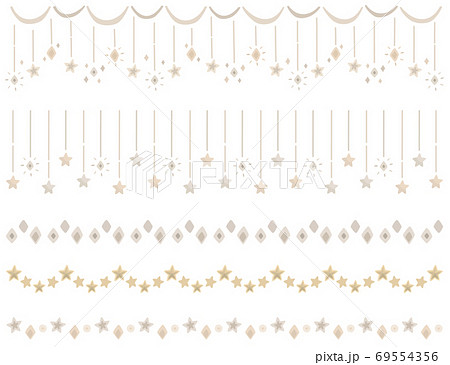 星や光のオシャレなキラキラ罫線 装飾セット 茶色のイラスト素材