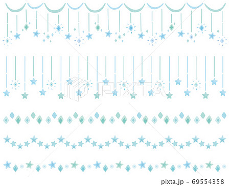 星や光のオシャレなキラキラ罫線 装飾セット 水色のイラスト素材