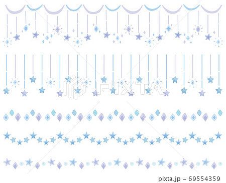 星や光のオシャレなキラキラ罫線 装飾セット 青と紫のイラスト素材