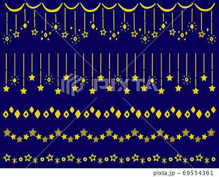 星や光のオシャレなキラキラ罫線 装飾セット 金 ゴールドのイラスト素材
