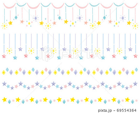星や光のオシャレなキラキラ罫線 装飾セット かわいいパステルのイラスト素材