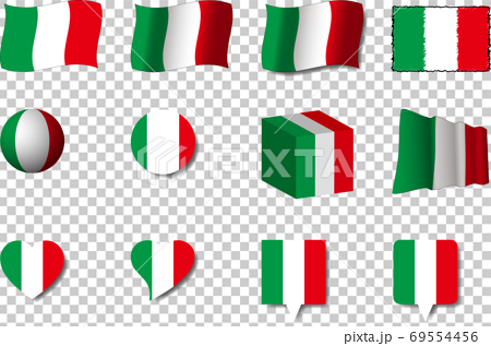 イタリア国旗セットのイラスト素材