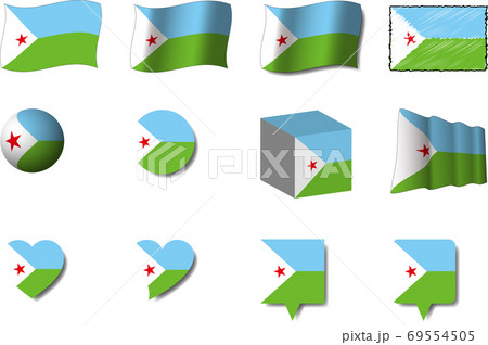ジブチ国旗セットのイラスト素材