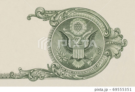 Eagle on $1 U.S. dollar bill closeup macro 69555351