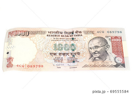 One thousand rupee note (Indian Currency) isolated on a white background One thousand rupee note (Indian Currency) isolated on a white background 69555584