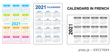 Pocket calendar on 2021 year, French. Set Vertical and horizontal. 69557684
