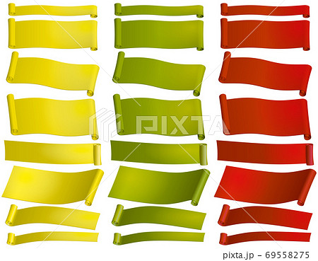 3色の巻物風リボンフレーム ベクターイラスト 背景透明のイラスト素材