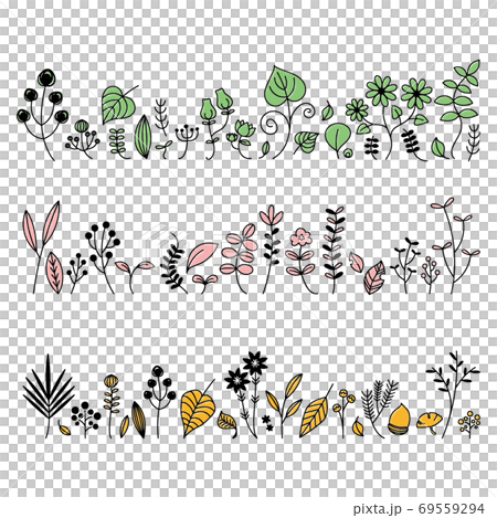 手描きの草花のイラストセットのイラスト素材
