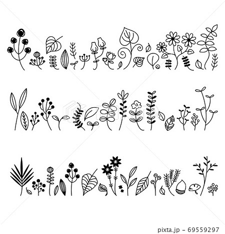 手描きの草花のイラストセットのイラスト素材