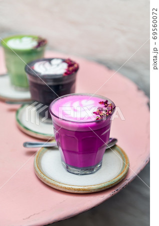 Different Healthy Super Lattes in cafe 69560072