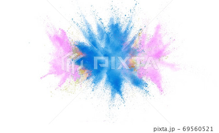 Explosion of colored powder on white background 69560521
