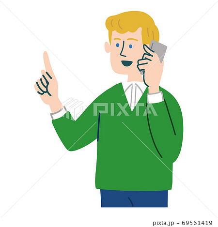 男性 外国人 ブロンド 携帯電話 スマホ 提案のイラスト素材