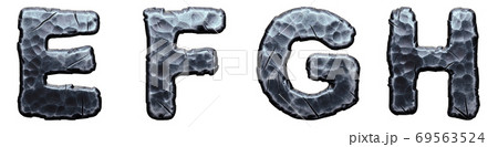Set of capital letters E, F, G, H made of forged metal isolated on white background. 3d 69563524
