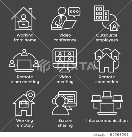 Remote work icon set with work from home, video meetings, etc 69563591