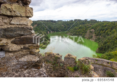 View from the Cornstejn castle on the vranov dam water 69564548