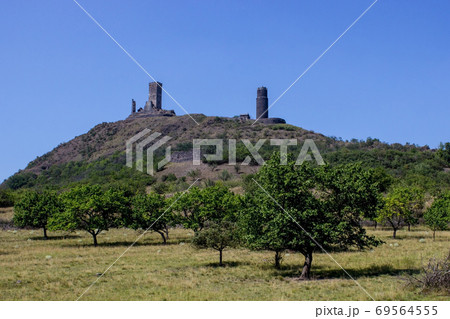 Ruines of hazmburk castle with two towers Ruines of hazmburk castle with two towers 69564555