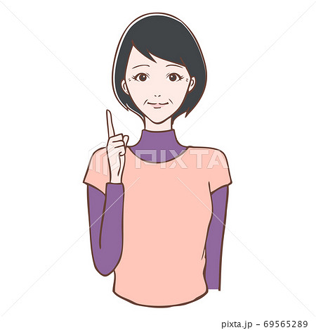 中年女性 指差しポーズ イラストのイラスト素材