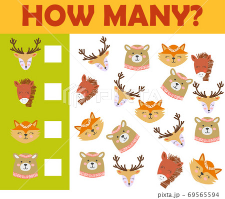 Counting animal games for preschool kids sheet layout in colorful printable version 69565594