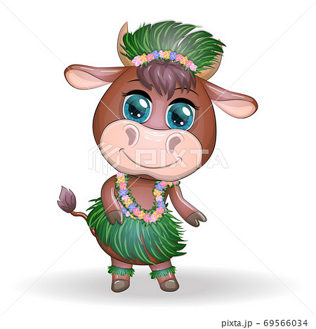 Cute bull character on white background. Cheerful ox dancing. 2021 Lunar Year animal symbol. Cute bull character on white background. Cheerful ox dancing. 2021 Lunar Year animal symbol. 69566034